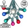100 G30 Globe String Light Set With Multi Colored Satin Bulbs On Green Wire
