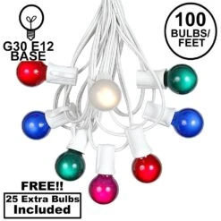 100 G30 Globe String Light Set With Multi Colored Satin Bulbs On White Wire