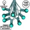 100 G30 Globe String Light Set With Green Satin Bulbs On Green Wire