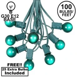 100 G30 Globe String Light Set With Green Satin Bulbs On Green Wire