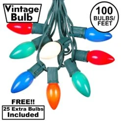 100 C9 Ceramic Christmas Light Set - Assorted - Green Wire