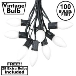 100 C9 Ceramic Christmas Light Set - White - Black Wire