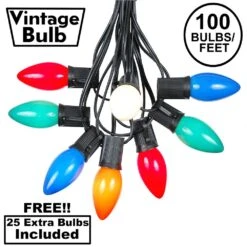 100 C9 Ceramic Christmas Light Set - Multi - Black Wire