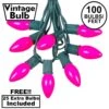 100 C9 Ceramic Christmas Light Set - Pink - Green Wire
