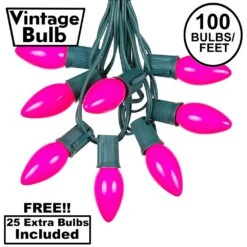 100 C9 Ceramic Christmas Light Set - Pink - Green Wire