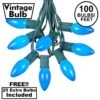 100 C9 Ceramic Christmas Light Set - Blue - Green Wire