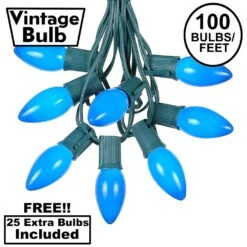 100 C9 Ceramic Christmas Light Set - Blue - Green Wire