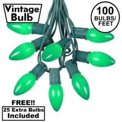 100 C9 Ceramic Christmas Light Set - Green - Green Wire