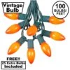 100 C9 Ceramic Christmas Light Set - Orange - Green Wire