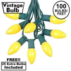 100 C9 Ceramic Christmas Light Set - Yellow - Green Wire