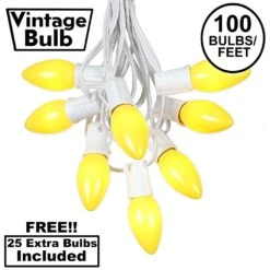 100 C9 Ceramic Christmas Light Set - Yellow - White Wire
