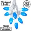 100 C9 Ceramic Christmas Light Set - Blue - White Wire