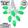 100 C9 Ceramic Christmas Light Set - Green - White Wire
