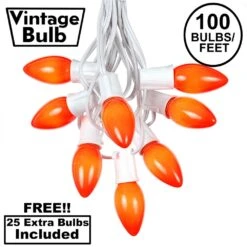 100 C9 Ceramic Christmas Light Set - Orange - White Wire