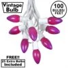 100 C9 Ceramic Christmas Light Set - Purple - White Wire