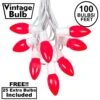 100 C9 Ceramic Christmas Light Set - Red - White Wire