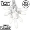100 C9 Ceramic Christmas Light Set - White - White Wire