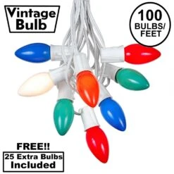 100 C9 Ceramic Christmas Light Set - Multi - White Wire