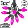 100 C9 Ceramic Christmas Light Set - Pink - Black Wire