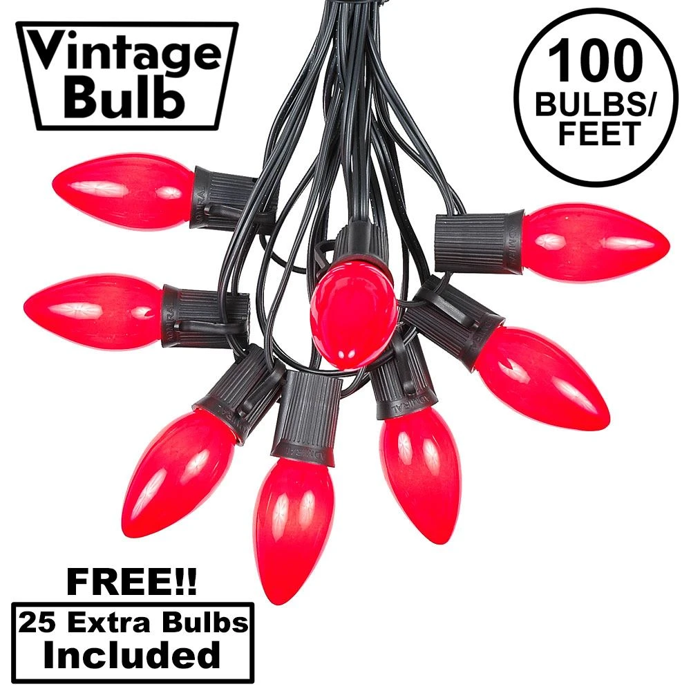 100 C9 Ceramic Christmas Light Set - Red - Black Wire 1 100 C9 Ceramic Christmas Light Set - Red - Black Wire