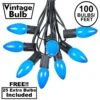 100 C9 Ceramic Christmas Light Set - Blue - Black Wire