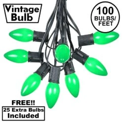 100 C9 Ceramic Christmas Light Set - Green - Black Wire