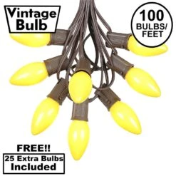100 C9 Ceramic Christmas Light Set - Yellow - Brown Wire