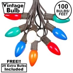 100 C9 Ceramic Christmas Light Set - Assorted - Brown Wire