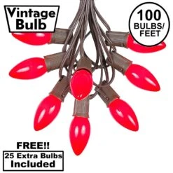 100 C9 Ceramic Christmas Light Set - Red - Brown Wire