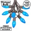 100 C9 Ceramic Christmas Light Set - Blue - Brown Wire