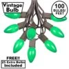 100 C9 Ceramic Christmas Light Set - Green - Brown Wire