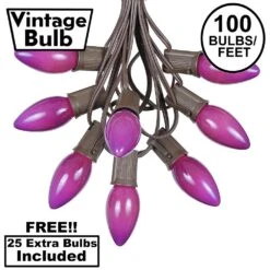 100 C9 Ceramic Christmas Light Set - Purple - Brown Wire