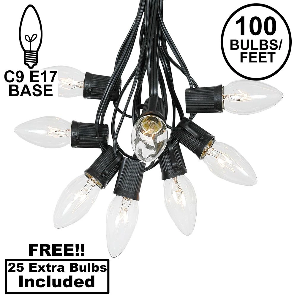 100 C9 Christmas Light Set - Clear Bulbs - Black Wire 1 100 C9 Christmas Light Set - Clear Bulbs - Black Wire