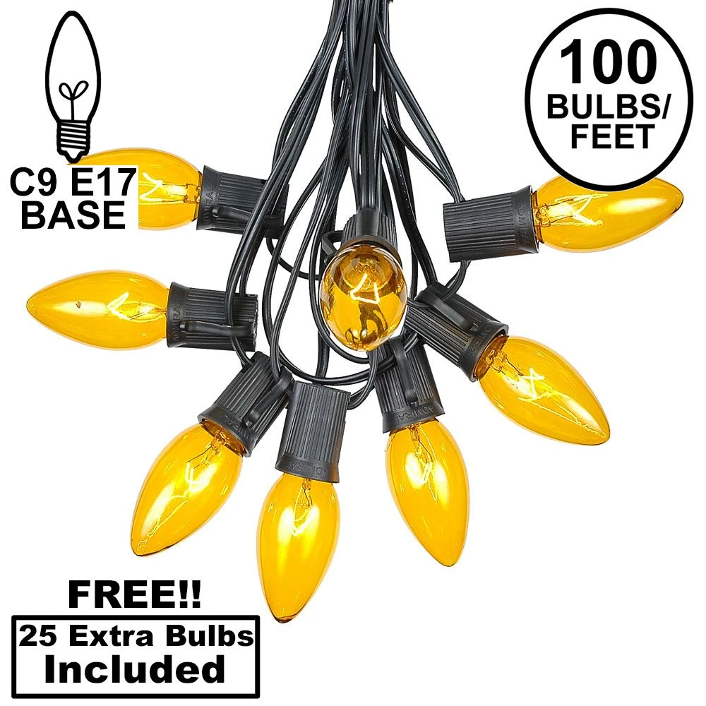 100 C9 Christmas Light Set - Yellow Bulbs - Black Wire 1 100 C9 Christmas Light Set - Yellow Bulbs - Black Wire