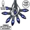 100 C9 Christmas Light Set - Blue Bulbs - Black Wire