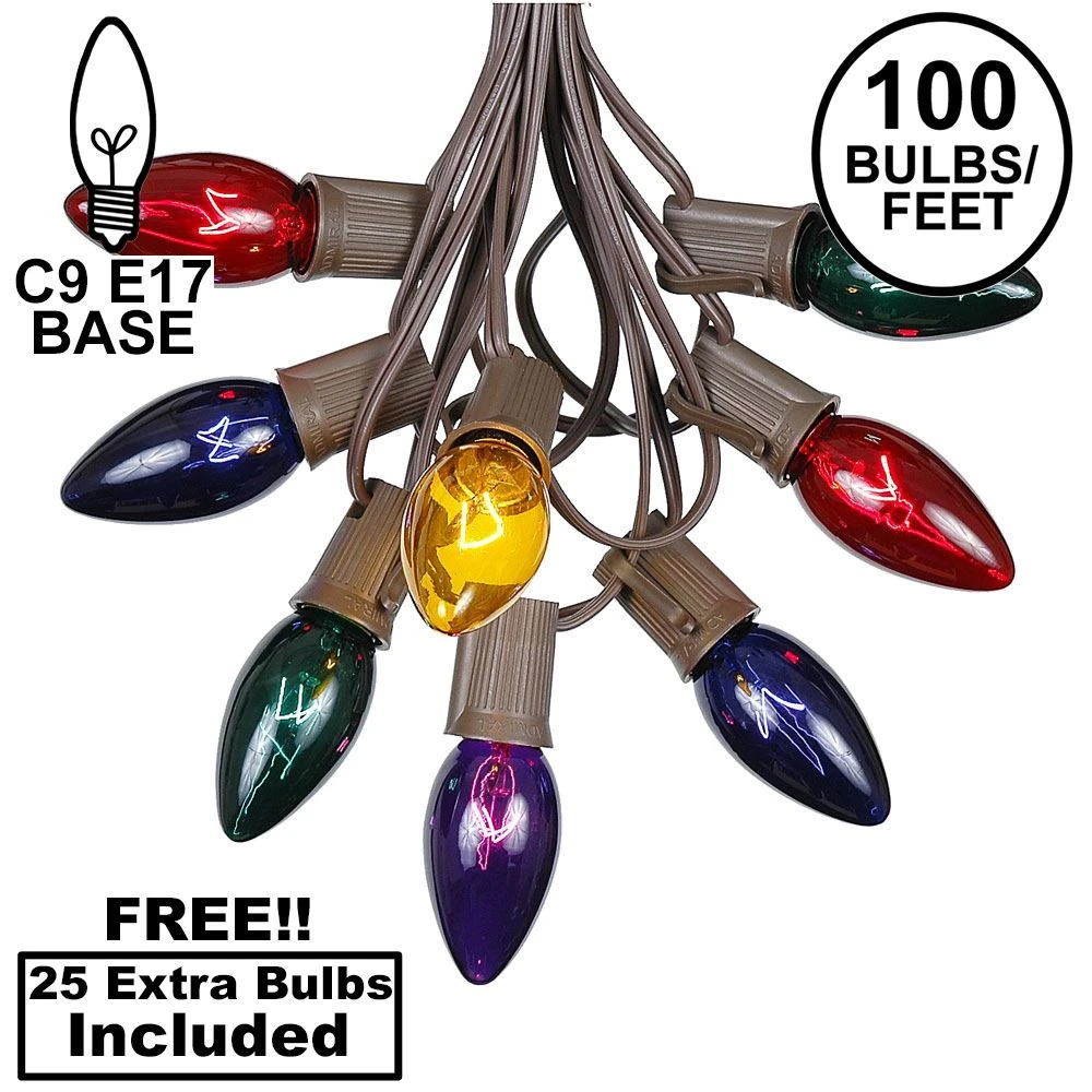 100 C9 Christmas Light Set - Assorted Bulbs - Brown Wire 1 100 C9 Christmas Light Set - Assorted Bulbs - Brown Wire