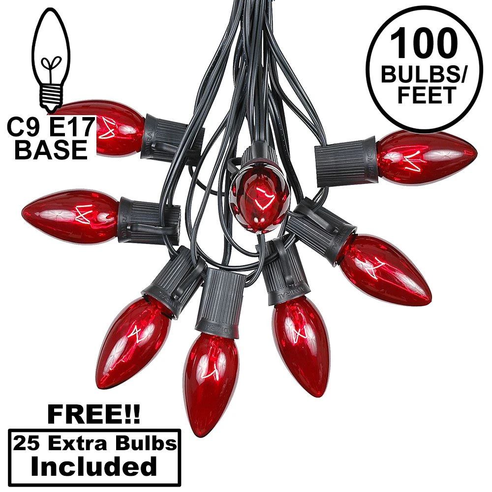 100 C9 Christmas Light Set - Red Bulbs - Black Wire 1 100 C9 Christmas Light Set - Red Bulbs - Black Wire