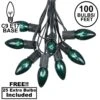 100 C9 Christmas Light Set - Green Bulbs - Black Wire
