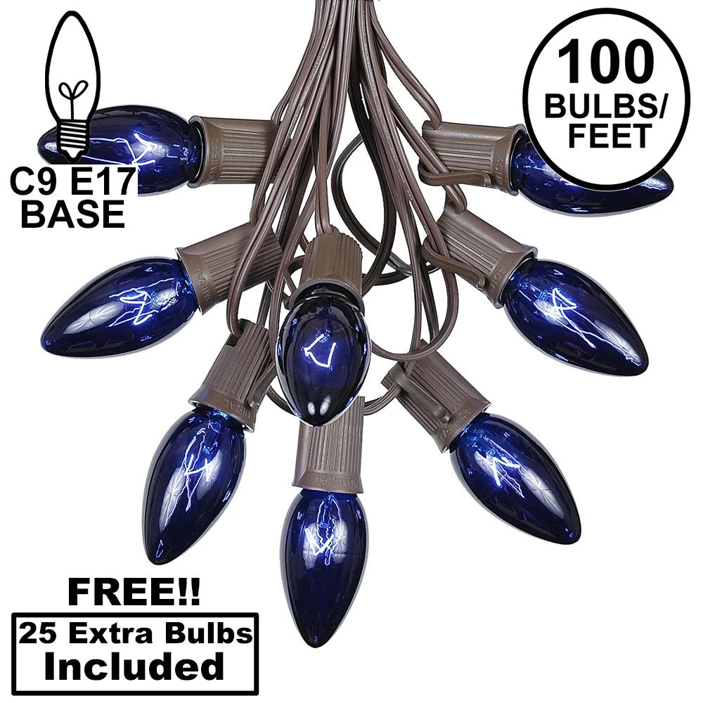 100 C9 Christmas Light Set - Blue Bulbs - Brown Wire 1 100 C9 Christmas Light Set - Blue Bulbs - Brown Wire