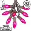 100 C9 Christmas Light Set - Pink Bulbs - Brown Wire