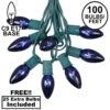100 C9 Christmas Light Set - Blue Bulbs - Green Wire