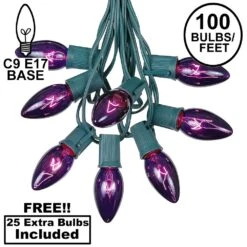 100 C9 Christmas Light Set - Purple Bulbs - Green Wire