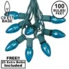 100 C9 Christmas Light Set - Teal Bulbs - Green Wire