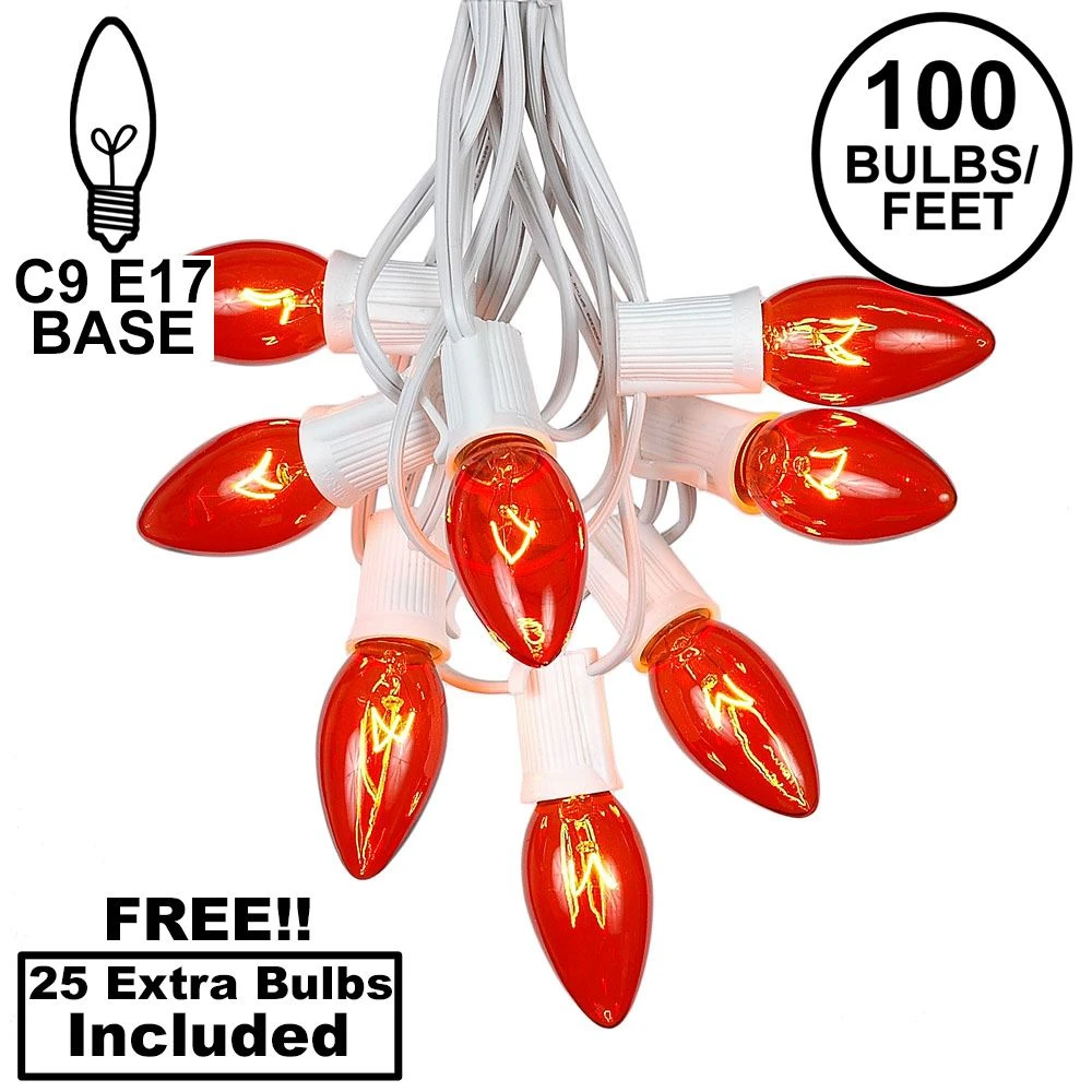 100 C9 Christmas Light Set - Orange Bulbs - White Wire 1 100 C9 Christmas Light Set - Orange Bulbs - White Wire