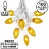100 C9 Christmas Light Set - Yellow Bulbs - White Wire