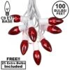 100 C9 Christmas Light Set - Red Bulbs - White Wire