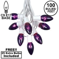 100 C9 Christmas Light Set - Purple Bulbs - White Wire