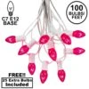100 C7 String Light Set With Pink Bulbs On White Wire