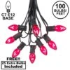 100 C7 String Light Set With Pink Bulbs On Black Wire
