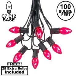 100 C7 String Light Set With Pink Bulbs On Black Wire